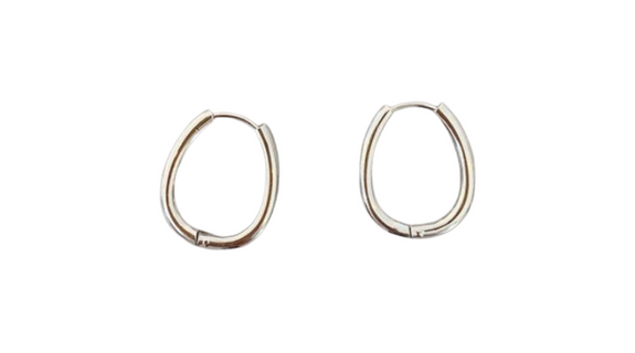 Oval Geometric Hoop Silver