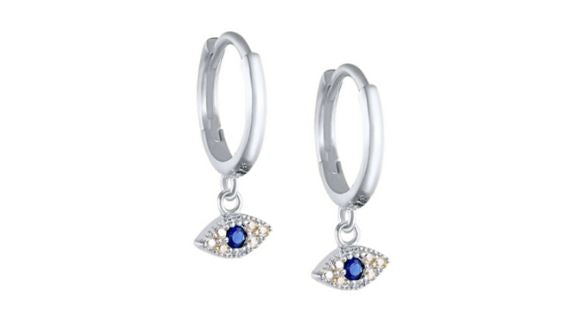 Evil Eye Dangle Hoop Silver