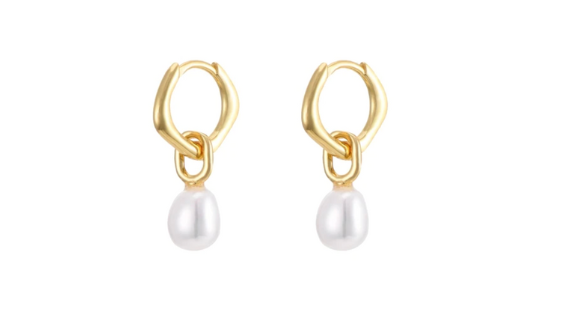 Destiny Pearl Dangle Hoop Gold