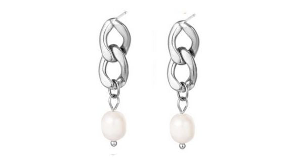 Leni Pearl Dangle Stud Silver