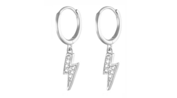 Lighting Bolt Clear Crystal Dangle Hoop Silver