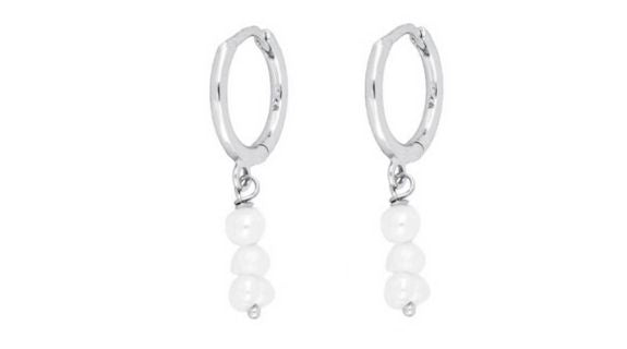 Claudia Pearl Dangle Hoop Silver