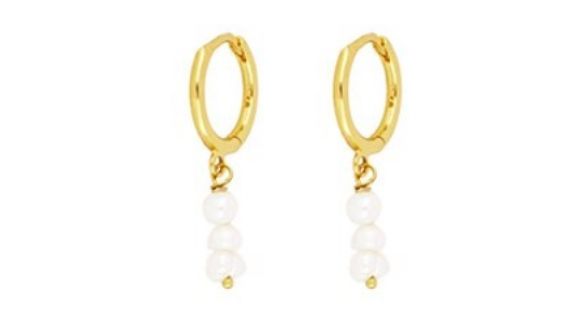 Claudia Pearl Dangle Hoop Gold