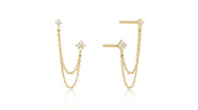 Load image into Gallery viewer, Quinn Clear Crystal Double Chain Stud Gold
