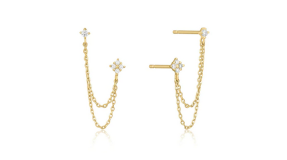 Quinn Clear Crystal Double Chain Stud Gold