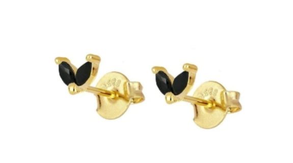 Suri Black Duo Leaf Stud Gold