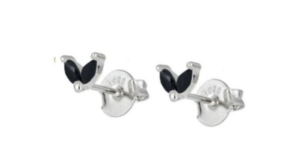 Suri Black Duo Leaf Stud Silver