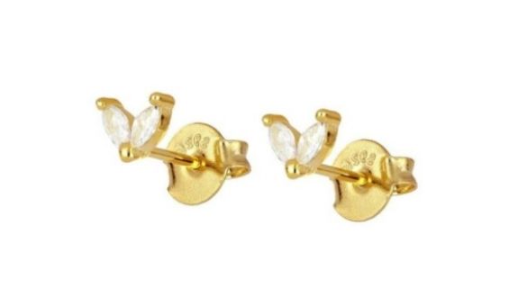 Suri Clear Crystal Duo Leaf Stud Gold