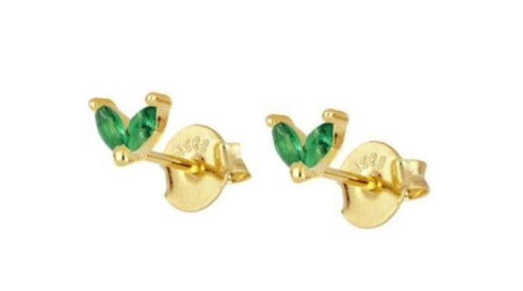 Suri Emerald Green Duo Leaf Stud Gold