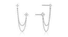 Load image into Gallery viewer, Quinn Clear Crystal Double Chain Stud Silver
