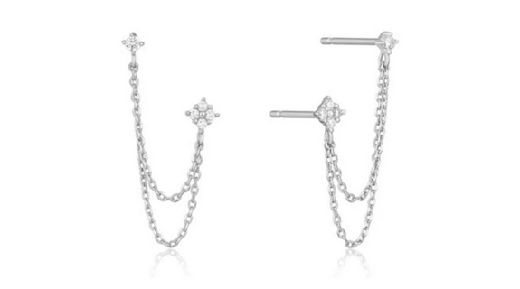 Quinn Clear Crystal Double Chain Stud Silver