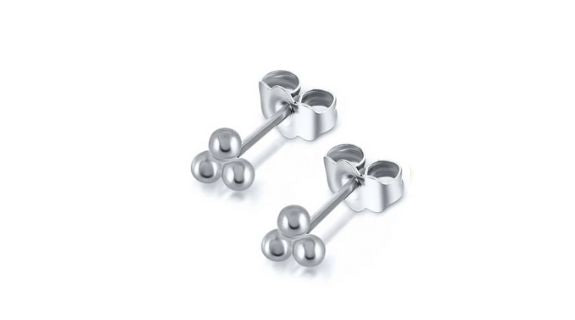 Trio Beaded Stud Silver