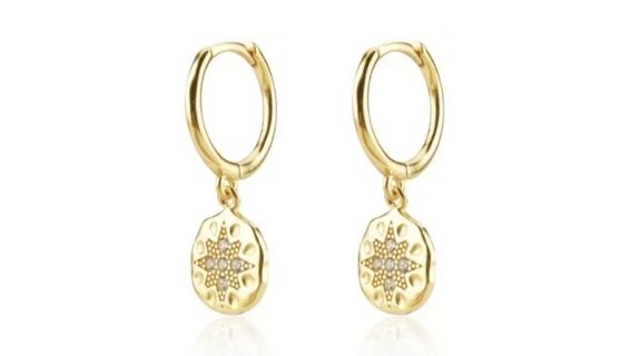 Aurora Star Disc Dangle Hoop Gold