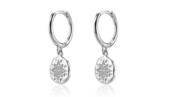 Aurora Star Disc Dangle Hoop Silver