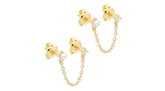 Aubree Pearl and Crystal Stud Chain Gold