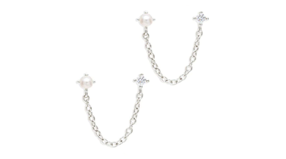 Aubree Pearl and Crystal Stud Chain Silver