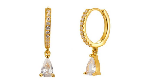 Halle Teardrop Clear Crystal Dangle Hoop Gold