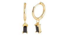 Load image into Gallery viewer, Sana Black Baguette Dangle Hoop Gold
