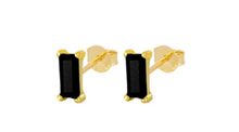 Load image into Gallery viewer, Sana Black Baguette Stud Gold
