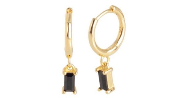 Sana Black Baguette Dangle Hoop Gold