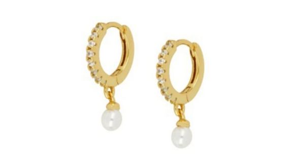 Lucy Pearl Crystal Dangle Hoop Gold