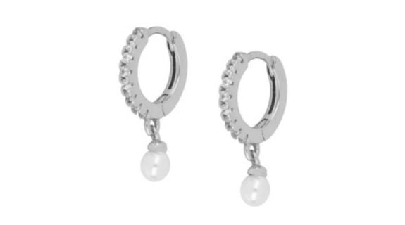 Lucy Pearl Crystal Dangle Hoop Silver