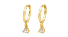 Load image into Gallery viewer, Sunny Round Clear Crystal Three Claw Dangle Hoop Gold
