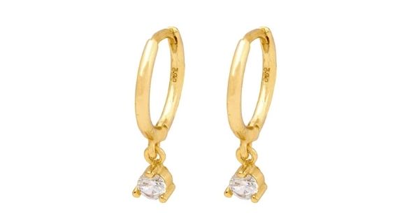 Sunny Round Clear Crystal Three Claw Dangle Hoop Gold