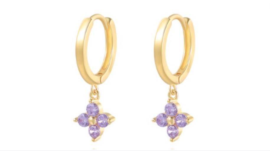 Quinn Purple Crystal Dangle Hoop Gold