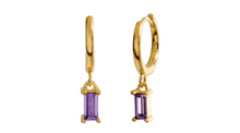 Load image into Gallery viewer, Sana Purple Baguette Dangle Hoop Gold
