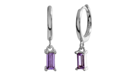 Sana Purple Baguette Dangle Hoop Silver