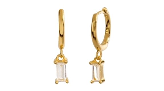 Sana Clear Crystal Baguette Dangle Hoop Gold