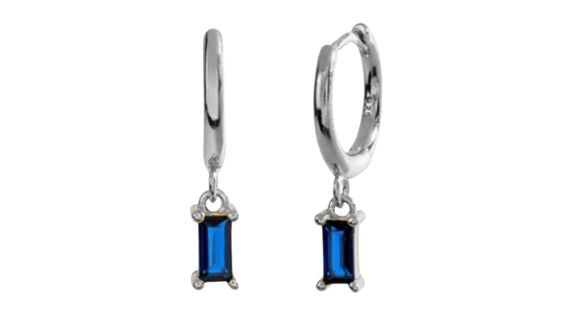 Sana Blue Baguette Dangle Hoop Silver